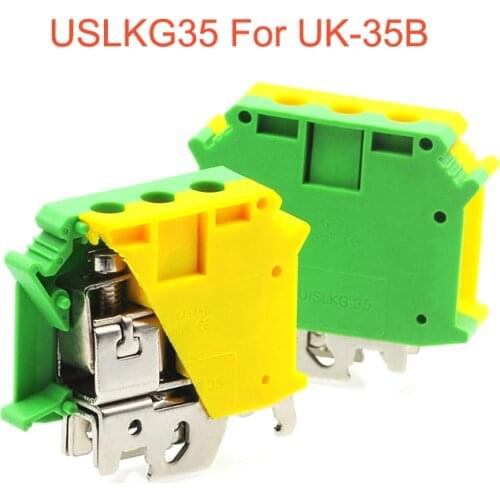 5/10pcs USLKG35 Ground Terminal block DIN Rail Screw bornier UK-35B UK-35N yellow green Earth morsettiera connector 35mm2