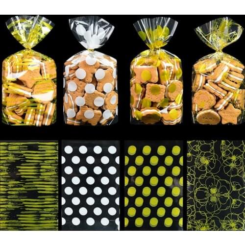 50pcs/lot Wedding Candy Cookie Gift Bag Self Stand Holder Cupcake Biscuit Hand Made DIY Birthday Plastic Packaging Bags