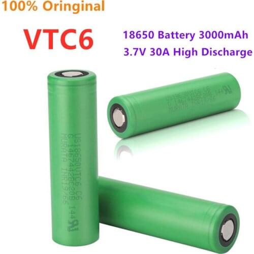 VTC6 18650 3000mAh Battery 3.7V30A High Discharge 18650 Rechargeable Batteries for US18650VTC6 Flashlight Tools Battery