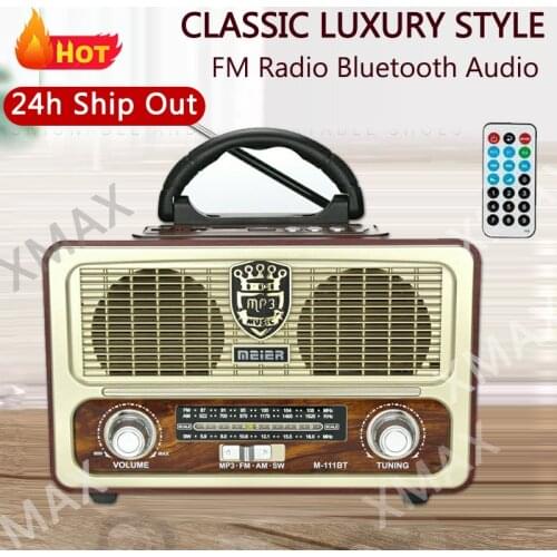 Retro Radio Wireless Bluetooth Portable Wooden Outdoor HIFI Speaker FM Full Band Short Wave Radio USB TF Card AUX MP3 Player