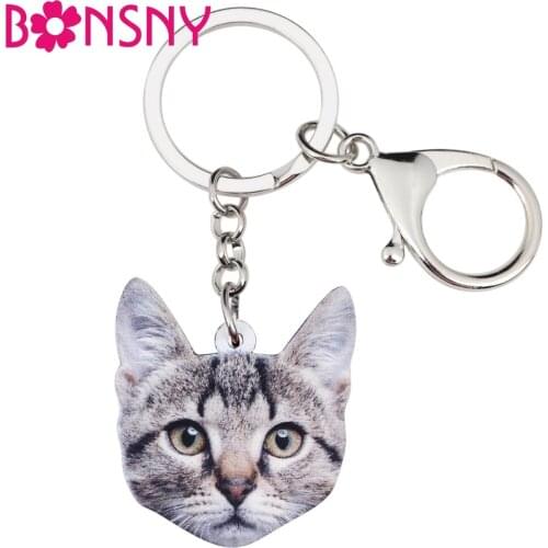 Bonsny Acrylic Fashion Cartoon Kitten Cat Key Chains Keychain Rings Jewelry For Women Girls Ladies Handbag Charms Dropshipping
