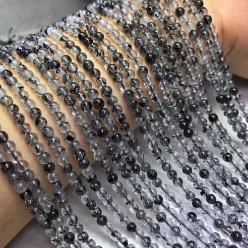 Black Rutilated Quartz loose beads round 4mm 14" for DIY jewelry making FPPJ wholesale beads nature gem stone