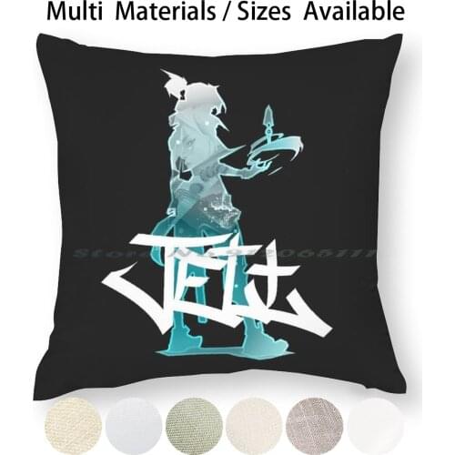 Jett Valorant Blue-White Graffiti Tag Design Pillow Case Throw Pillow Cover Cotton Linen Flax Valorant Jett Valorant Knife