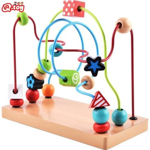 Kidus Wooden Bead Maze Toy Counting Circles Beads Abacus Wire Roller Coaster Montessori Educational for Baby Kid