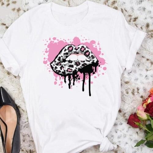 Women Summer Leopard Lip Watercolor 2021 Trend Cartoon Female Tshirts Fashion Clothes Graphic T Top Lady Print Tee T-Shirt