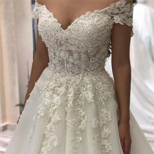 Elegant V-Neck Lace Wedding Dresses 2021 A-Line Simple Beading Wedding Gowns Plus Size Bridal Dress For Women Vestidos De Noiva