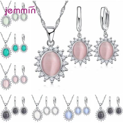 Elegant Silver 925 Jewelry Set Oval Flower Zircon Pendant Earrings Necklace for Women Anniversary Neck Ornament Female Wholesale