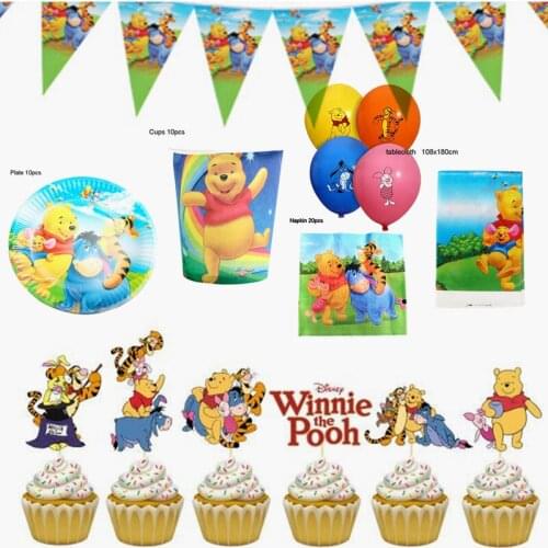 Game Winnie the Pooh birthday party Disposable decorations Party Tableware Set Paper Cups paper plates balloon kids party suppli