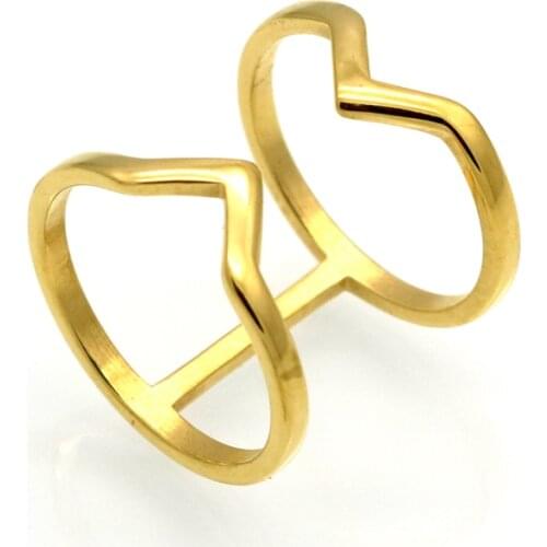 Fashion Titanium steel Jewelry Symmetrical triangle Hollow Rings Bague 18mm Wide Statement Gold Color Ring For Womens Anillos
