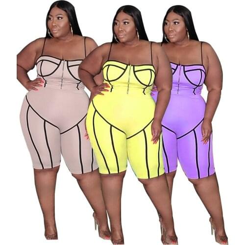 Plus Size 4XL 5XL Sexy Jumpsuit Women Casual Bodycon Bodyduit Summer One Piece Shorts Skinny Romper Club Outfits 2021