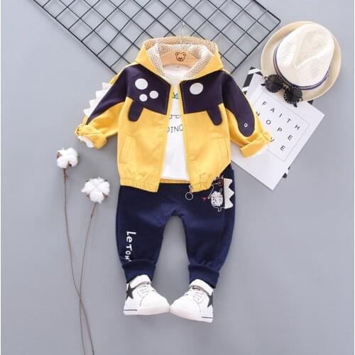 Spring New coat + Long sleeve & pants 3 pieces Clothing Sets for Boys childrens clothing Cotton clothes Sets Kids clothes
