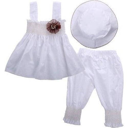 3pcs Newborn Clothes Set Solid White Sling Dress for Girls Long Pants Hats Baby Girls Clothing Set Toddler Birthday Party Outfit