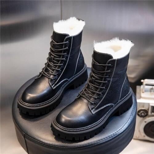 Leather Boots for Women Heels 2021 Winter Platforms Martin Boots Woman Heel Designer Shoes Woman Booties Ankle Boot Female Warm