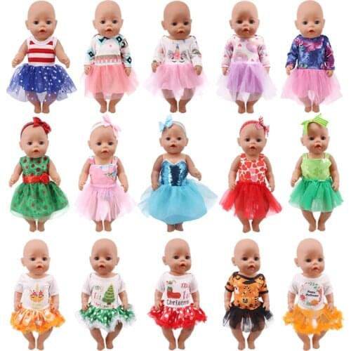 Doll Purple swan Unicorn Dress 15 Sets Yarn Dress+Free Headband Fit 18 Inch American&43 Cm Baby New Born Doll Christmas Girl`Toy
