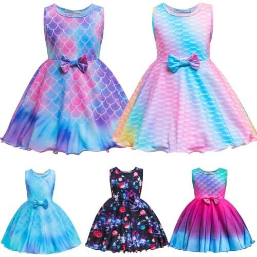 The Little Mermaid Summer Ariel Dress for Girls Toddler Princess Rainbow Tutu Dress Kids Halloween Ariel Costume Girl Clothing