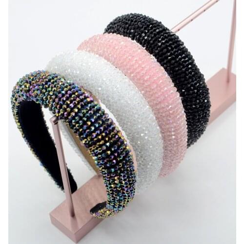 Hot Selling New Bling Crystal Beaded Headbands Colorful Rhinestone Hairband Diamond Padded Headband for Women Hair Accessories