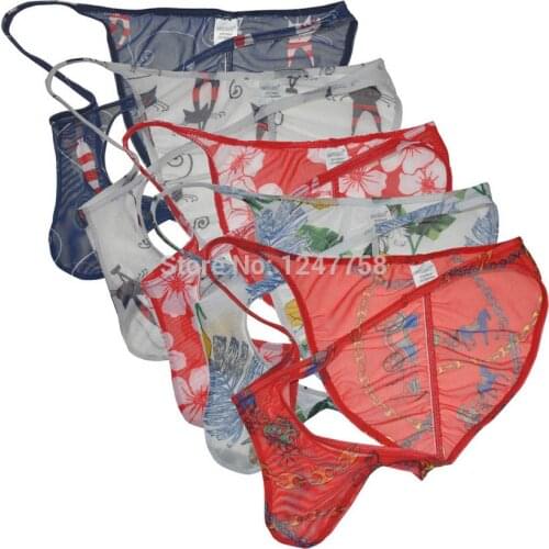 Men Sheer Underwear Transparent Underwear Mens Briefs Colorful Printed Birefs Low Waist Brazilian bikinis