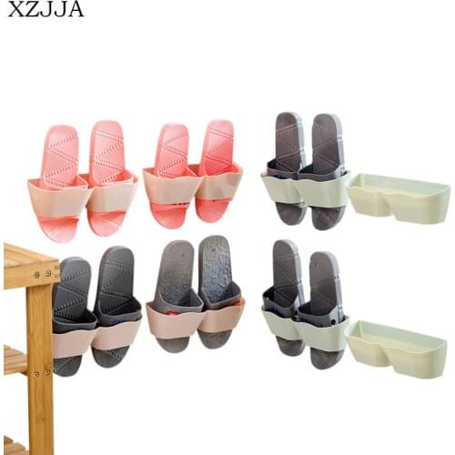 XZJJA Wall-Mounted Bathroom Hang Shoe Rack Creative Sucker Sandal Slippers Shelf Home Simple Wall Paste Plastic Storage Holder