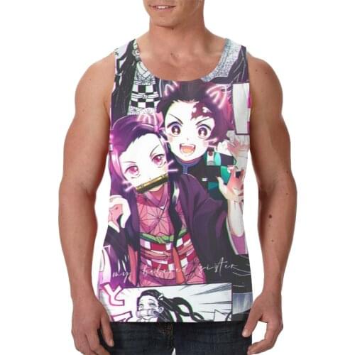 2021 new mens tank tops shirt gym fitness vest sleeveless Demon Slayer male casual bodybuilding sports man Workout clothes