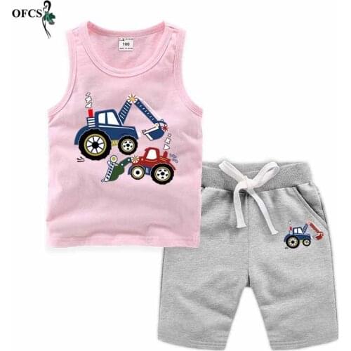 New Summer Childrens Clothes Set Quality Cotton Sleeveless vest+shorts Baby Girls Clothes Cartoon Suit Kids Clothes 2-12 Years