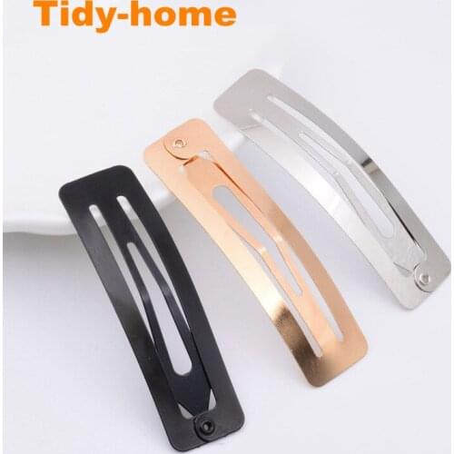 Wholesale 50PCS 8cm Big Size Black Silver Plain Rectangle Metal Snap Clip DIY Women Hairpins Headwear accessories