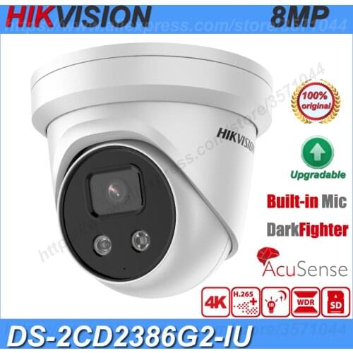 Original Hikvision 8MP DS-2CD2386G2-IU DarkFighter 4K POE WDR IR Built-in Mic Audio AcuSense Network Turret IP Camera