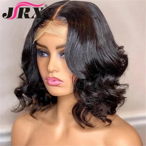 JRX Remy Human Hair Wigs Natural Wave Lace Front Wigs Short Curly Wig With Baby Hair Pre Plucked Peruvian T Part Wig Remy