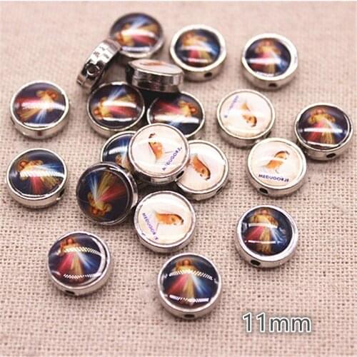 20pcs 11mm Divine Mercy Both Sides Epoxy Flat Round Metal Alloy Beads DIY Religions Jewelry Accessories
