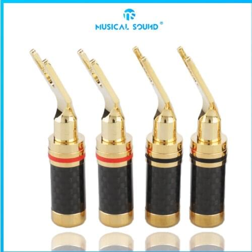 Gold-Plated Speaker Cable Y Plug Connector Carbon Fiber Shell 4 Pcs Jack Speaker Banana Plug Audio Connectors For Diy Cable