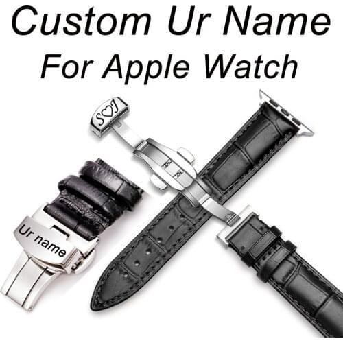 Customized Engrave Your Name For Apple Watch band Strap Genuine Leather watchband For iWatch 3/2/1 38mm 42mm 4/5/6 SE 40mm 44mm