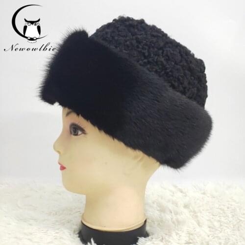 Pure marten Wool Hat Winter Russian mens warm hat whole marten sheep skin hat karaku sheep skin Casual outdoor mink hat