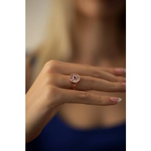 SRO Fashion Star Model Ruby Stone Rose Silver Italian Ring Modern Design Premium Jewelry For Women Hand Made Style