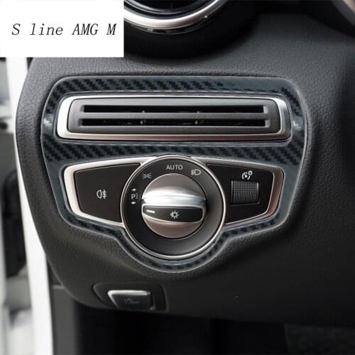 Car Styling for Mercedes Benz W205 C Class C180 C200 C300 GLC X253 Accessories Carbon Fiber Auto Headlight Switch Cover Stickers