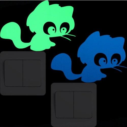 Cartoon Cat Glow in the Dark Wall Switch Sticker Luminous Wallpaper Fluorescent Poster for Kid Room Baby Bedroom DIY Decoration