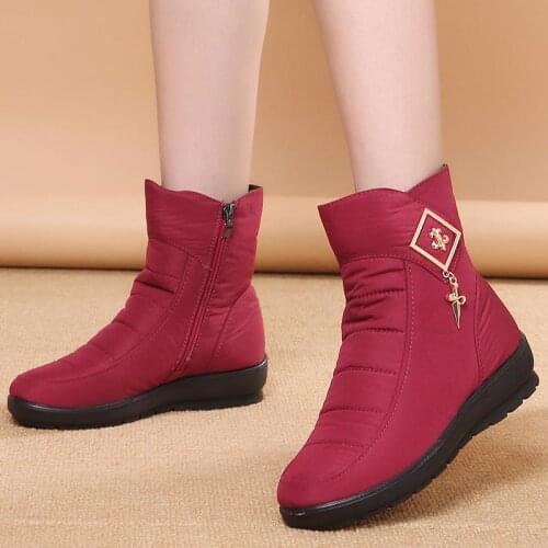 Warm Winter Boots Women Shoes 2021 Fashion Waterproof Zipper Ankle Boots Shoes Woman Solid Color Metal Flat with Women Shoes