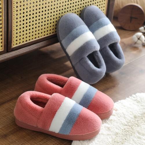 Comfortable cotton slippers female couple thick-soled non-slip mens indoor home home warm shoes cute cartoon hair drag winter