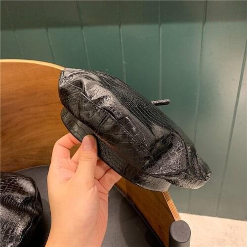 Vintage Alligator Pattern PU Berets Women Men Black Faux Leather Octagonal Cap Adult Unisex Winter Spring Painter Beret Cap Hat