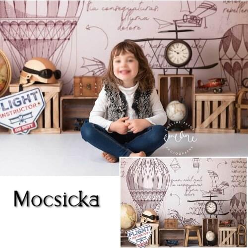 Hot Air Balloon Adventure Backdrop for Kids Birthday Cake Smash Pilot Photography Background Photo Studio Vintage Airplane Decor