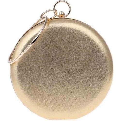 2018 new fashion hotsale women lady bags Round Shaped Women Evening Bags Diamonds Simple Clutches Chain Shoulder Bags Gold