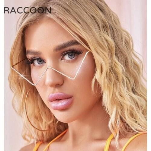 Vintage No Lens Women Sun Glasses Colorful Luxury Brand Rainbow Diamond Decoration Eyewear Fashion Half Metal Frame Decorative