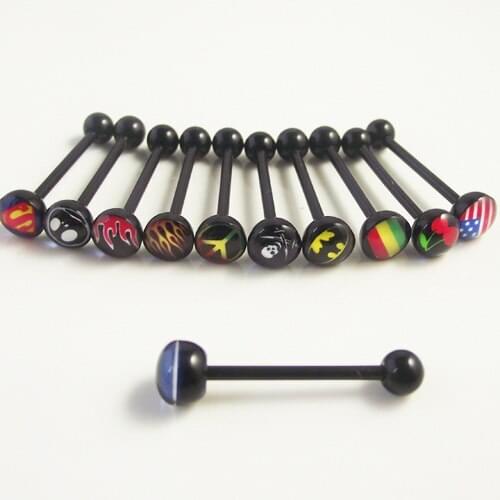 1Piece body jewelry leaf bat acrylic tongue ring 14G surgical soft acylic piercing Industrial tongue barbell free shipping