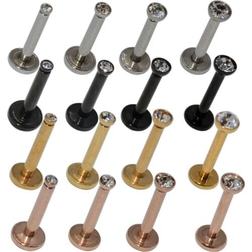 16PCS Wholesale Price Surgical Steel Internally threaded CZ Gem Labret Lip Ring Zircon Ear Tragus Cartilage Earring Piercing 16G