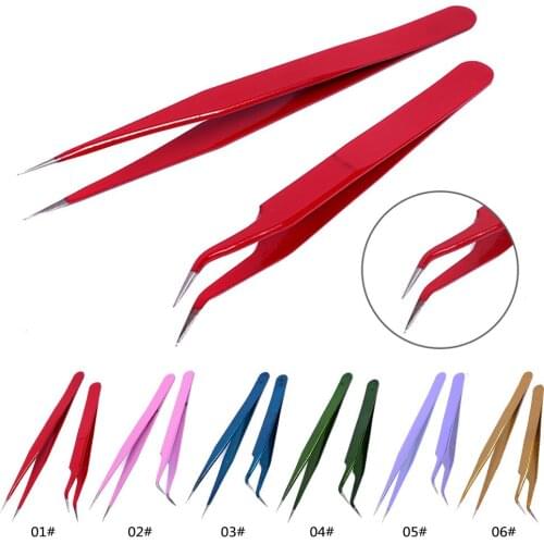 2pcs/lot Stainless Steel Eye Lashes Tweezers False Fake Eyelash Extension Tweezers Nippers Pointed Clip Set Makeup Tool #260783
