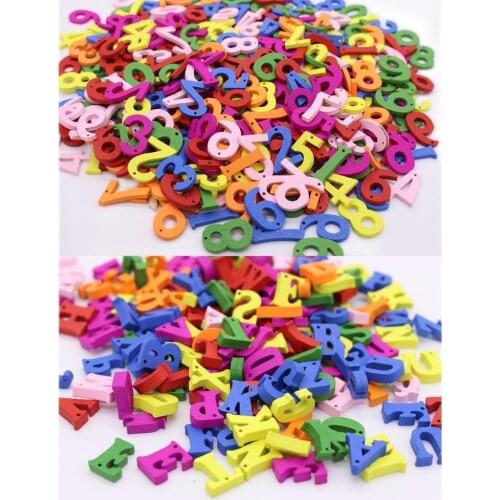 200pcs/lot Mix Color Number 0-9&26 Letters Alphabet Design Wooden Buttons DIY Sewing Scrapbooking Home Accessories Tools