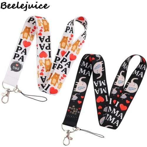 24pcs I LOVE PAPA MAMA Neck Keychain Necklace Webbings Ribbons Anime Neck Strap Lanyard ID badge Holder Keychain Lanyard Gifts