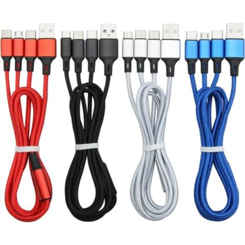 3 in 1 USB Type C Cable For Samsung Huawei Xiaomi Nylon Fast Charging Micro Data Cables for iPhone X 11 Max Phone Charger Cord