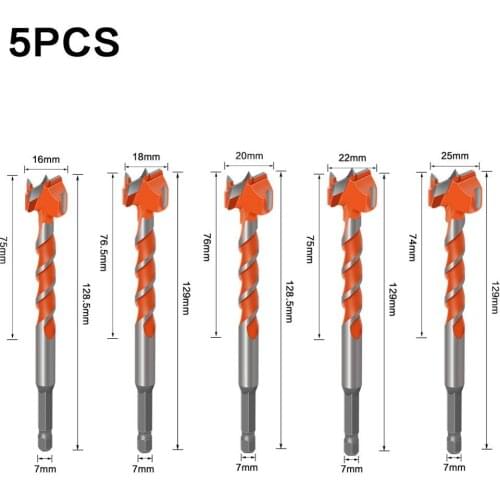 5pcs 16mm-25mm longer Forstner tips Woodworking tools Hole Saw Cutter Hinge Boring drill bits Round Shank Tungsten Carbide Cutte