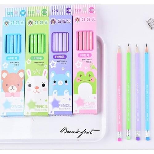 8packs/lot HB Pencil Wood With Rubber Lead-free Poison Drawing Stationery Creative Kawaii Cartoon Student School Supplies