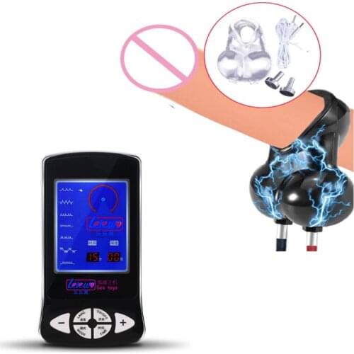 BDSM Electro Shock Scrotum Bondage Ring,Electro Stimulator Cock Cage,Male Chastity Device,,SM Male Delay Masturbator Sex Toys