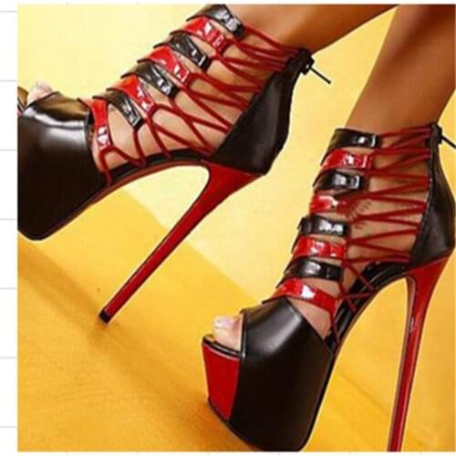 BERZIMER Women Platform Sandals Back Zip High Heels Ladies Sandals Summer Party Pumps Zapatos Shoes Woman Large Size 43 44 52